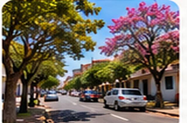 Rua arborizada do centro de Adolfo durante obras de melhoria